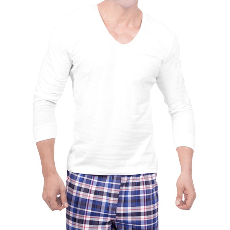 Polo Manga Larga Cuello U - Blanco