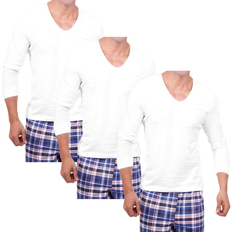 Pack x3 Polo Manga Larga Cuello U - Blanco..