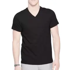 BOSTON - Polo Negro Cuello V Manga Corta 100% Algodón