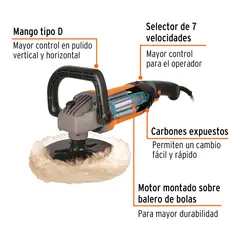TRUPER - Pulidora 7" 1200 W velocidad variable, profesional,