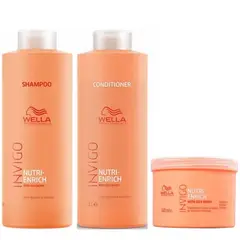 WELLA - Shampoo 1000ml + Acondicionador + Mascarilla Invigo Nutri Enrich