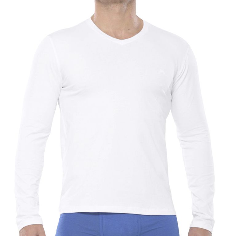 Polo Manga Larga Cuello V Blanco