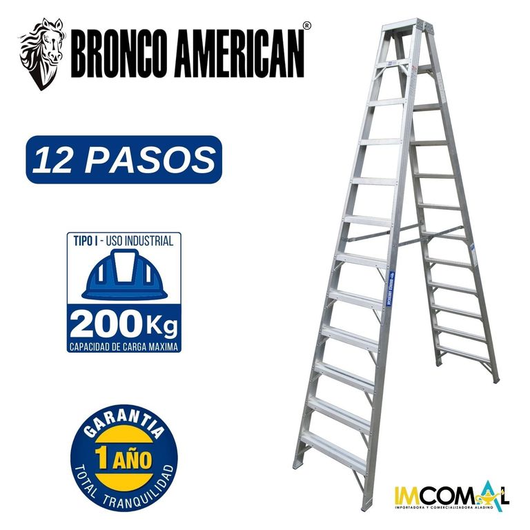 Escalera Aluminio Tijera Doble Ascenso de 12 Pasos.