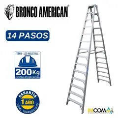BRONCO AMERICAN - Escalera Aluminio Tijera Doble Ascenso de 14 Pasos.