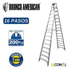 BRONCO AMERICAN - Escalera Aluminio Tijera Doble Ascenso de 16 Pasos.
