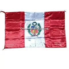 PERU - Bandera de Perú 135x85cm Tela Raso Con Escudo
