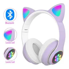 GENERICO - Audífono Bluetooth Gato con Luz Led Lila