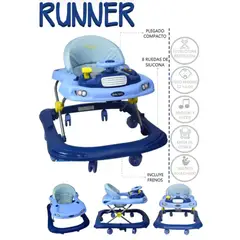 BABY KITS - Andador musical runner 3 niveles de altura azul