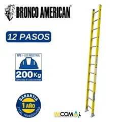BRONCO AMERICAN - Escalera Fibra de Vidrio Tipo Arrimo de 12 Pasos.