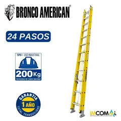 BRONCO AMERICAN - Escalera Fibra de Vidrio Telescópica de 24 Pasos.