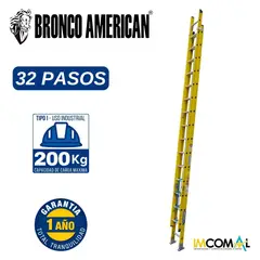 BRONCO AMERICAN - Escalera Fibra de Vidrio Telescópica de 32 Pasos.