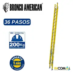 BRONCO AMERICAN - Escalera Fibra de Vidrio Telescópica de 36 Pasos.