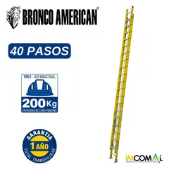 BRONCO AMERICAN - Escalera Fibra de Vidrio Telescópica de 40 Pasos.