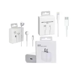 GENERICO - Adaptador 20w + Cable Usb-C 1m + Audífonos Lightning Iphone 12 Pro Max
