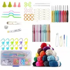 GENERICO - Set De Crochet Colección 78 Accesorios 15 Ovillos Lana 100gr