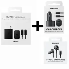 SAMSUNG - Cargador 45W 18m +Cargador Auto 45W + AKG Tipo C - Original
