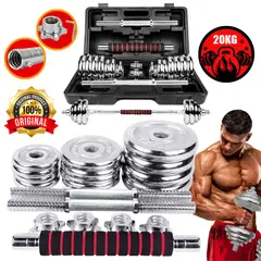 HOLGU - Set de pesas cromadas de 20kg mancuernas adaptador maletín