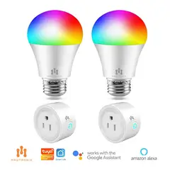 MADTRONIX - Combo Foco Inteligente y Enchufe Smart Wifi Google y Alexa x 4