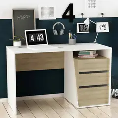 VENTITAS HOME - Escritorio Moderno Mia 3 Cajones Color Duna y Blanco