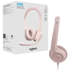 LOGITECH - Audífono con microfono H390 USB Cancelación de Ruido Rosa