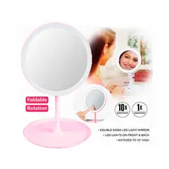 GENERICO - Espejo Cosmetico Maquillaje LUZ LED Redondo Encendido táctil - Rosado