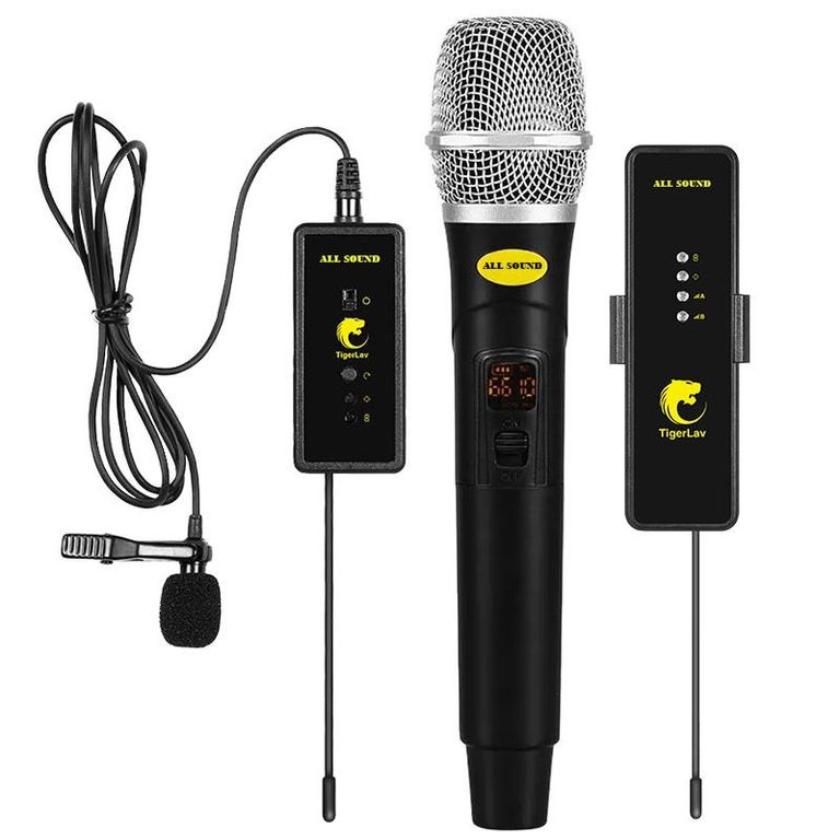 MICROFONO DE MANO Y SOLAPERO INALAMBRICO UHF RECARGABLE TIGERLAV TL4