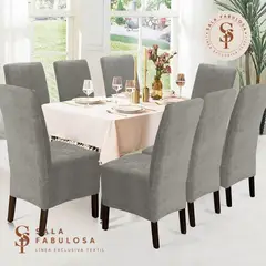 SALA FABULOSA - Funda de silla terciopelo 8 piezas Gris