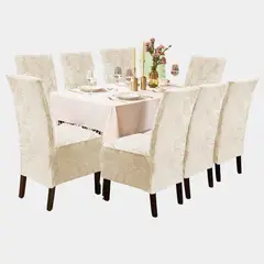 IMPORTADO MC - Funda de silla terciopelo labrado 8 piezas Beige nude Sala fabulosa