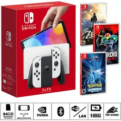 Nintendo - Consola switch oled blanca + p diamante + metroid + zelda b