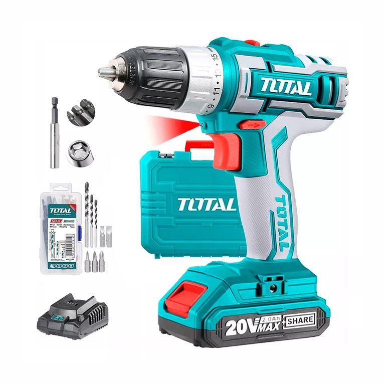 Taladro Atornillador 3/8'' Inalambrico 20V + 47 Accesorios Total