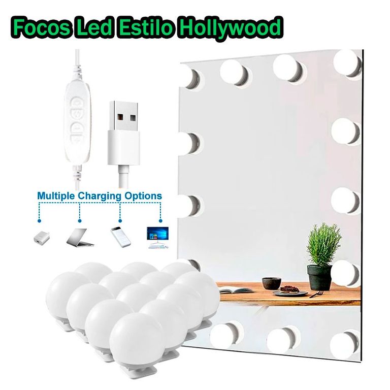 Focos Led Estilo Hollywood para Espejo de Maquillaje de Pared