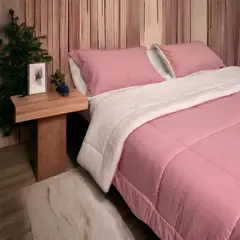 ISATEX HOME - Edredón Palo Rosa con sherpa King Size Premium Hipoalergénico