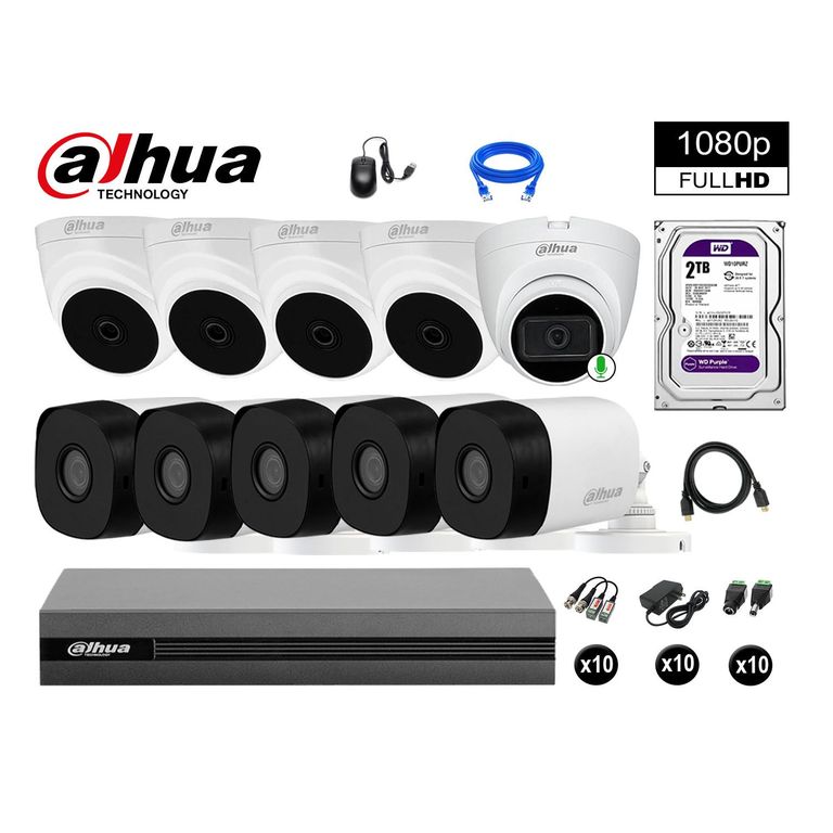CÁMARAS SEGURIDAD KIT 10 FULL HD 2TB 1 CÁMARA CON AUDIO