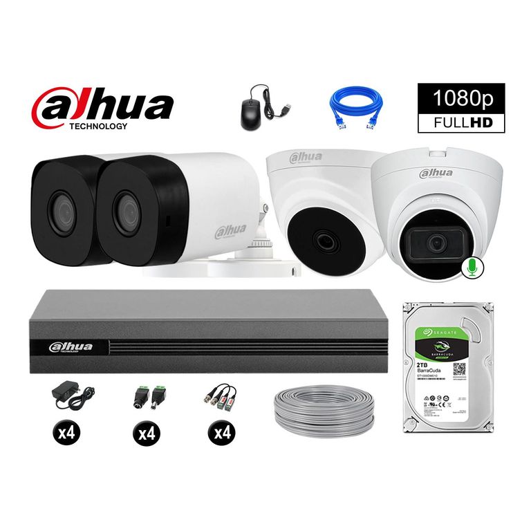 CÁMARAS SEGURIDAD KIT 4 FULL HD 2TB 1 CÁMARA CON AUDIO COMPLETO