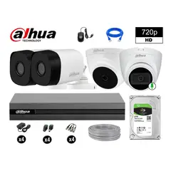 DAHUA - CÁMARAS SEGURIDAD KIT 4 HD 720P 2TB 1 CÁMARA CON AUDIO COMPLETO