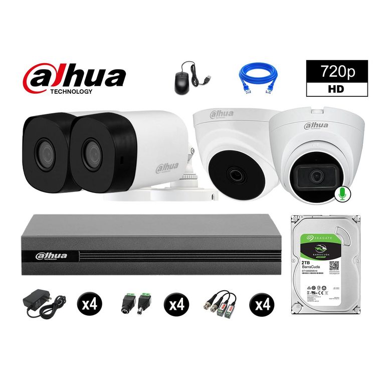 CÁMARAS SEGURIDAD KIT 4 HD 720P 2TB 1 CÁMARA CON AUDIO
