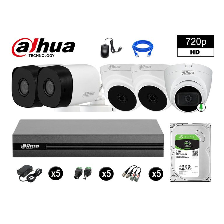 CÁMARAS SEGURIDAD KIT 5 HD 720P 2TB 1 CÁMARA CON AUDIO