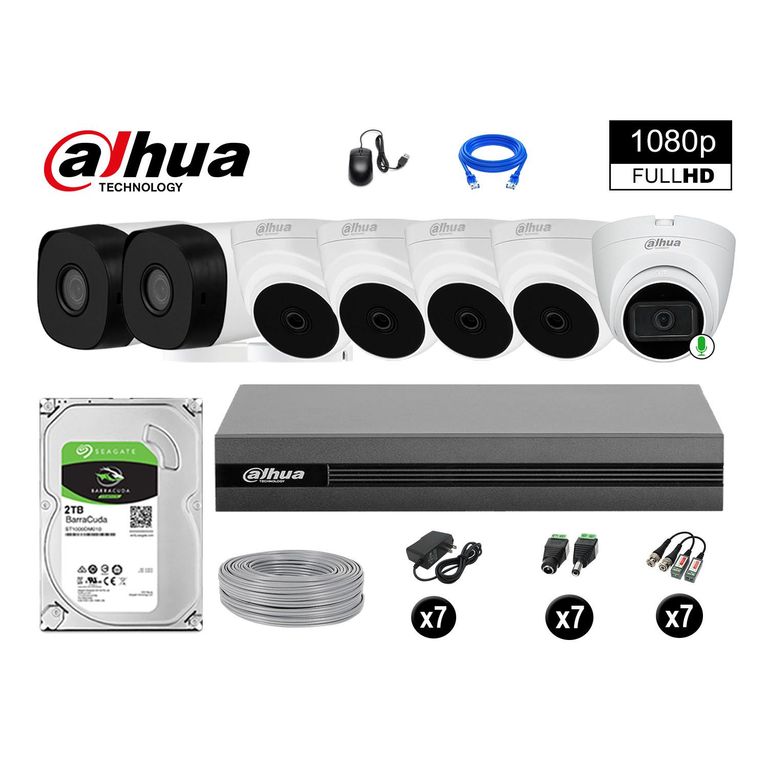 CÁMARAS SEGURIDAD KIT 7 FULL HD 2TB 1 CÁMARA CON AUDIO COMPLETO