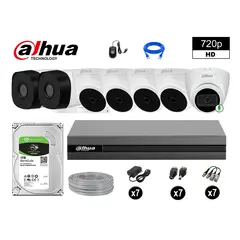 DAHUA - CÁMARAS SEGURIDAD KIT 7 HD 720P 1TB 1 CÁMARA CON AUDIO COMPLETO