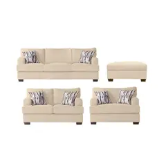 GENERICO - Juego de Sala Athina 3-2-1 Beige Claro + 1 Banqueta