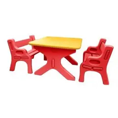BASA - MESA Y SILLA PARA NIÑOS + 2 BANCOS ROJO SET DIDACTICO