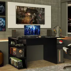 MADESA - Escritorio Gamer Moderno + Panel para TV Hasta 50 Pulgadas