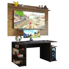 MADESA - Escritorio Gamer Moderno + Panel para TV Hasta 65 Pulgadas