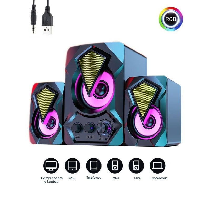 Parlantes con Subwoofer Gamer RGB para PC Laptop y Teléfono