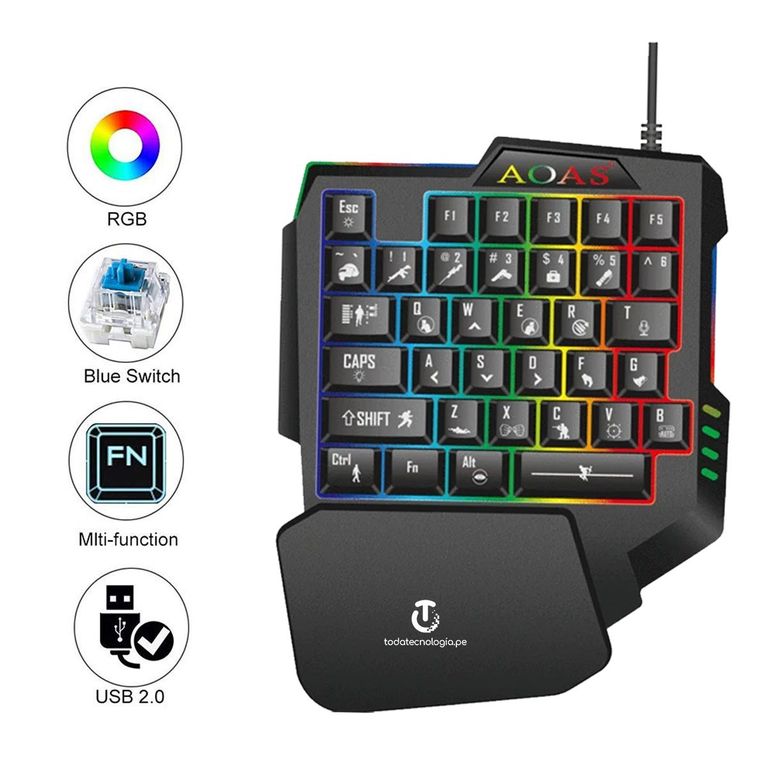 Teclado Gamer RGB retroiluminación Gaming PUBG - 35 Teclas - Una Mano