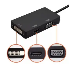 GENERICO - Adaptador Convertidor 3 En 1 Displayport a HDMI - VGA y Dvi Negro