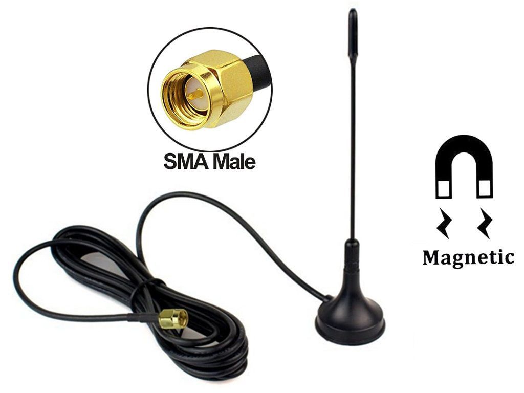 ANTENA EXTERNA SMA MACHO 3 METROS BASE MAGNÉTICA