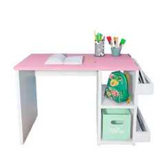 WONDER WOOD MUEBLERIA - Escritorio Montessori para Niños 2 a 7 años con 2 compartimientos y 2 portacuentos Blanco/Rosado