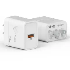 VEX - Cargador de Pared 20W USB QC 3.0 Carga Rápida - Cable Tipo C - Blanco