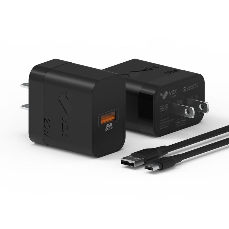 Cargador de Pared 20W USB QC 3.0 Carga Rápida - Cable Micro - Negro
